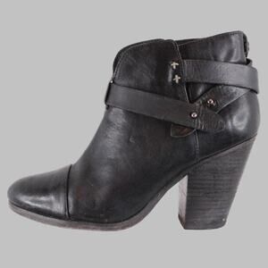 RAG & BONE New York Harrow Leather Ankle Boot 3.5" Block Heel Sz. 37.5